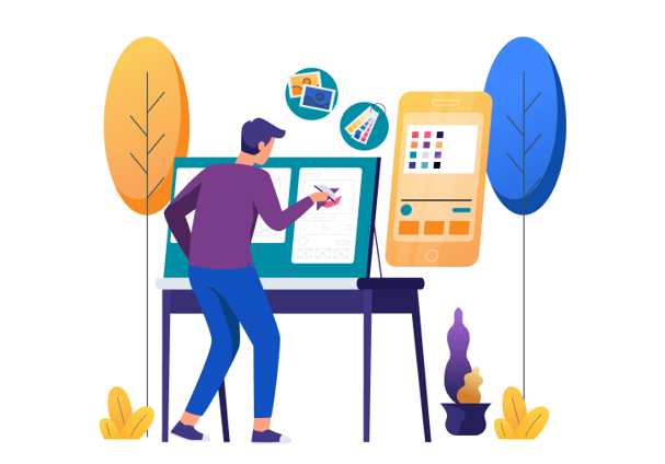Illustration of person creating a logo Illustration of person creating a logo