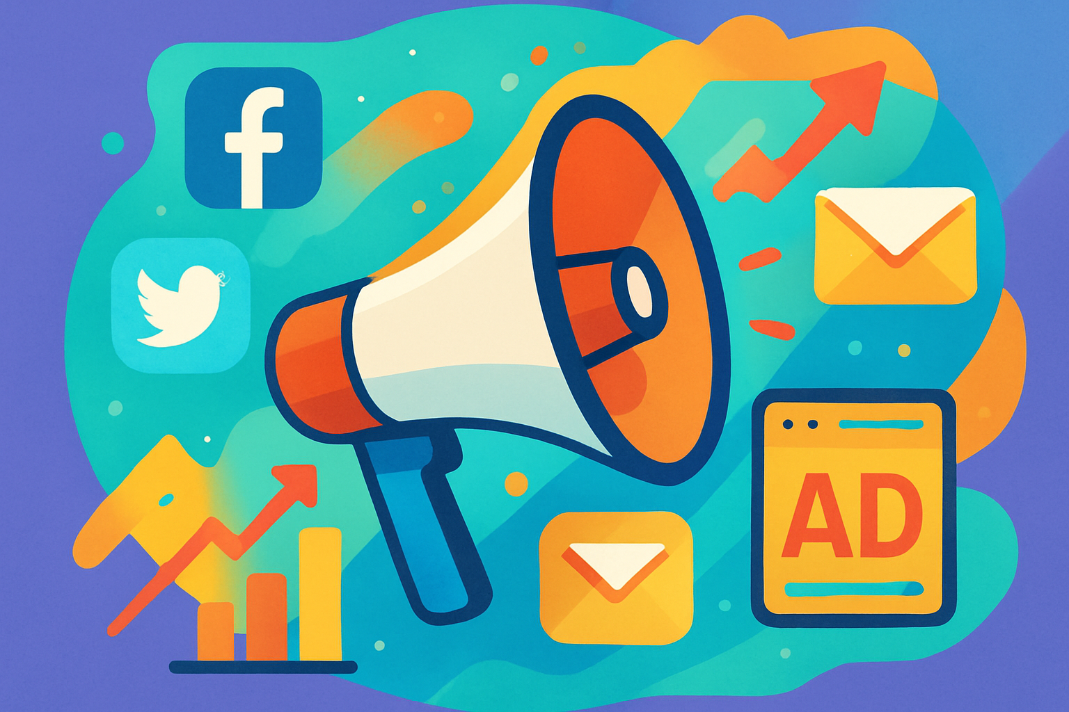 megaphone and graphic representing marketing
